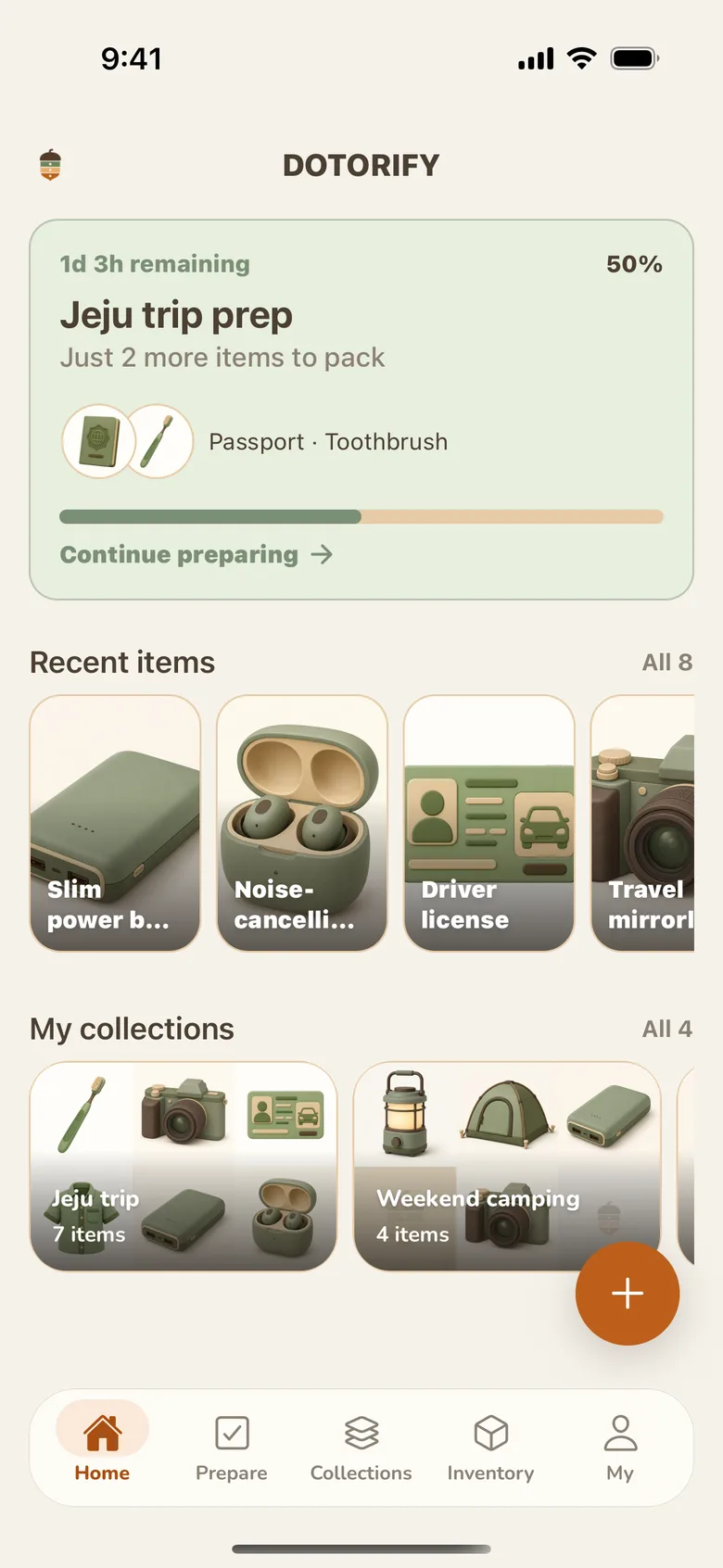 DOTORIFY home showing deadlines, progress, and recently added items