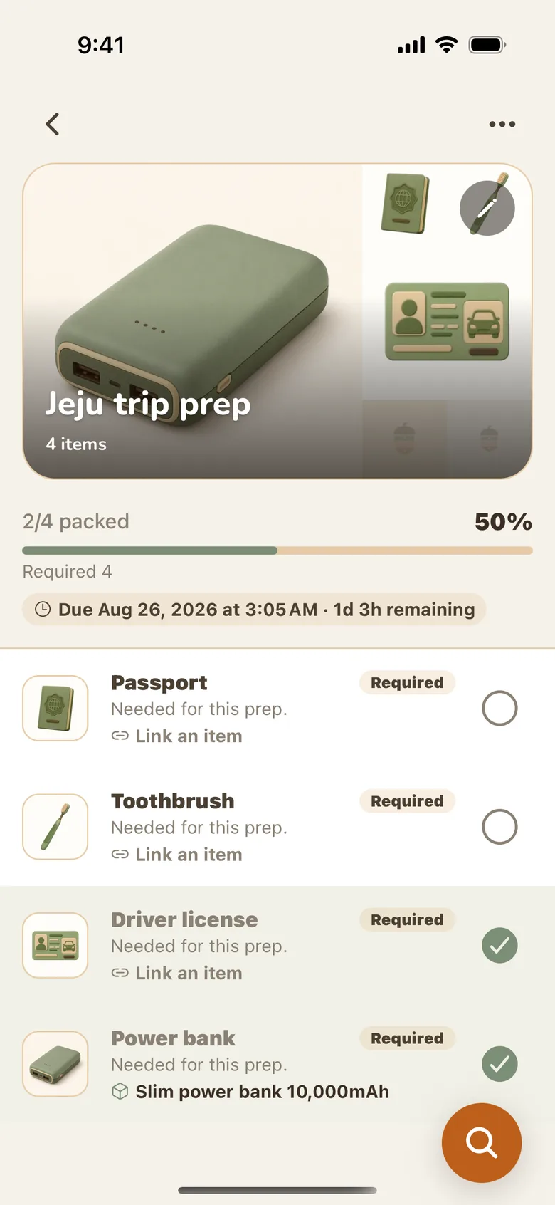 Prepare screen showing a deadline and progress